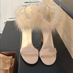 Women's Feather Trim High Heel Sandals - Cream